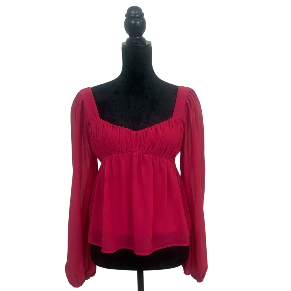 Abercrombie Fitch Women's XS Pink Babydoll Top Milkmaid Long Sleeve Peasant